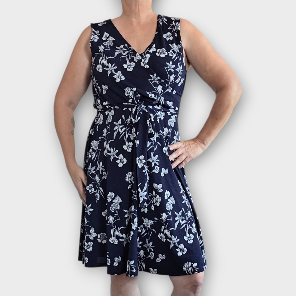 41 Hawthorn Sleeveless Navy Floral Faux Wrap Dress Size XL Petite
